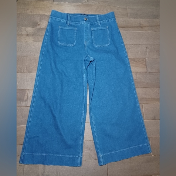 SPANX shape Every Wear Cropped Wide Leg Jeans Patch Pockets-Large Petite NWOT - Picture 1 of 11